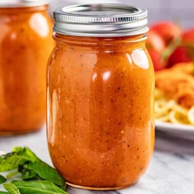 Fire roasted spaghetti sauce from scratch in a glass jar