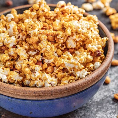 Honey roasted caramel corn in a bowl