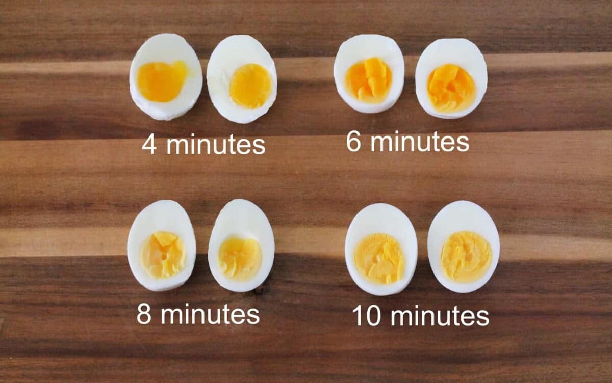 Bird's eye view of how long to boil eggs.