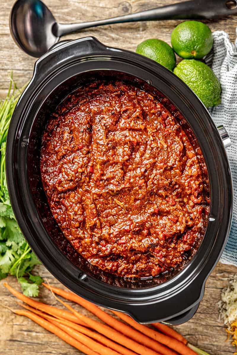 a crock pot of chili.