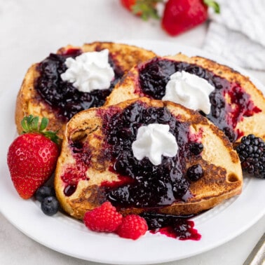 Sourdough French toast with fresh berries.